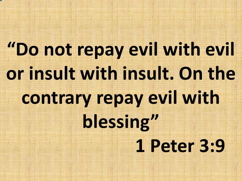 The blessed life. Do not repay evil with evil or insult with insult. On the contrary repay evil with blessing. 1 Peter 3,9.jpg