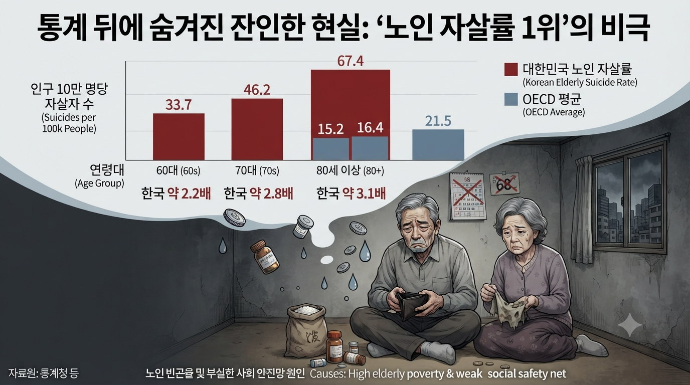3-OECD의 국민연금 68세 상향 권고, 통계 뒤에 가려진 노인 자살률 1위의 비극.png