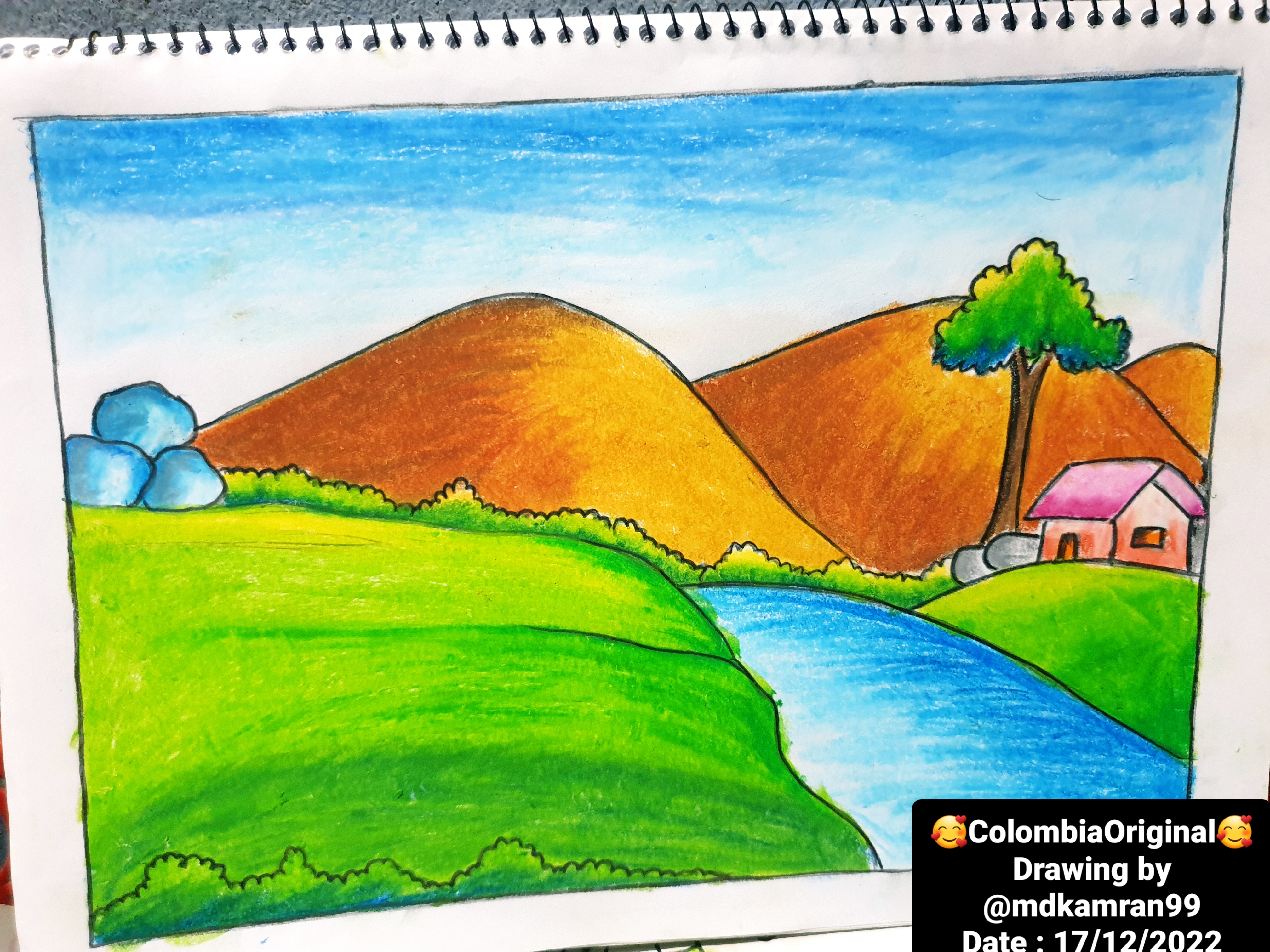 Colorful drawing tree on hill hi-res stock photography and images - Alamy