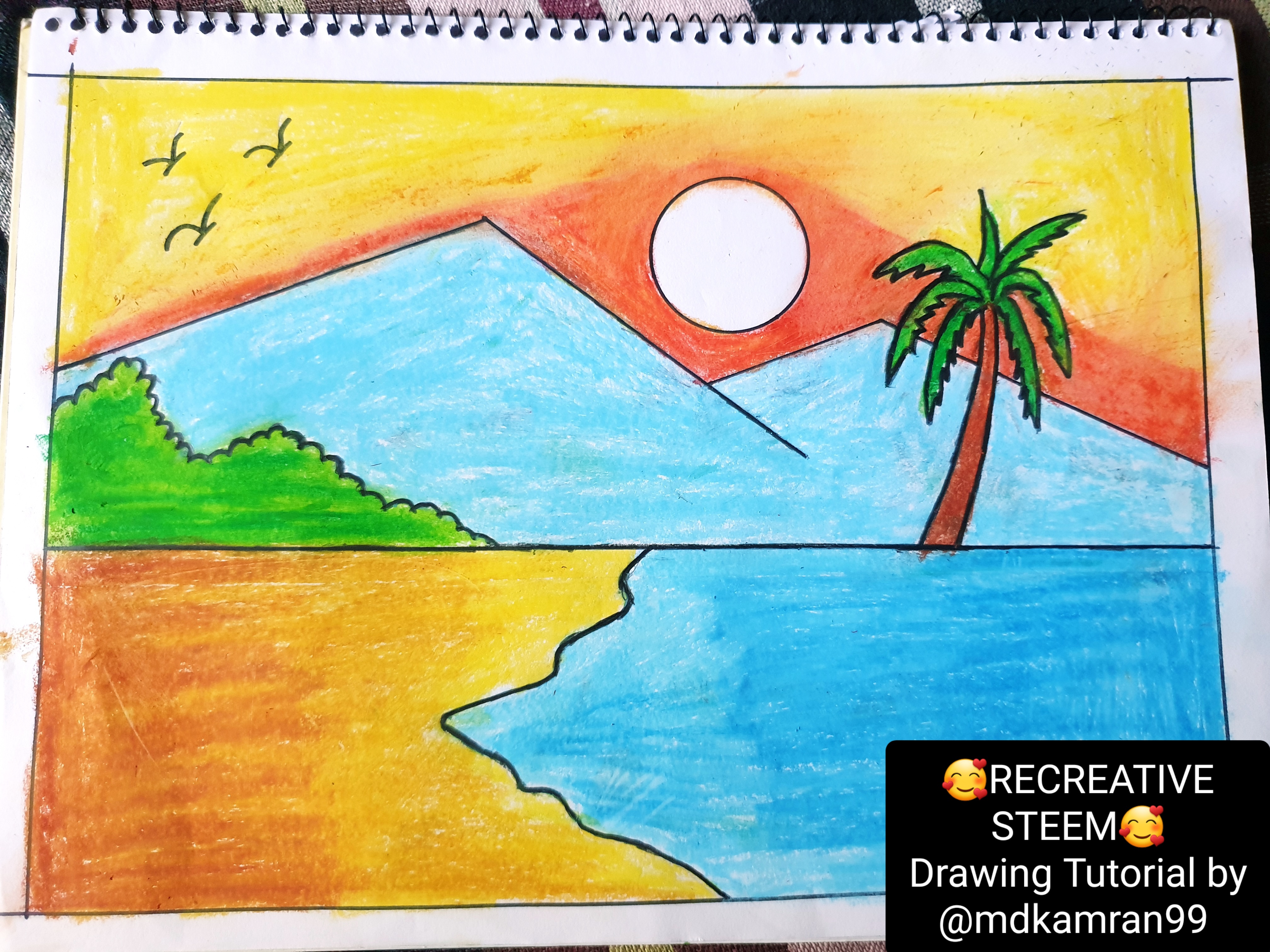Drawing Tutorial : A beautiful landscape drawing. — Steemit-saigonsouth.com.vn