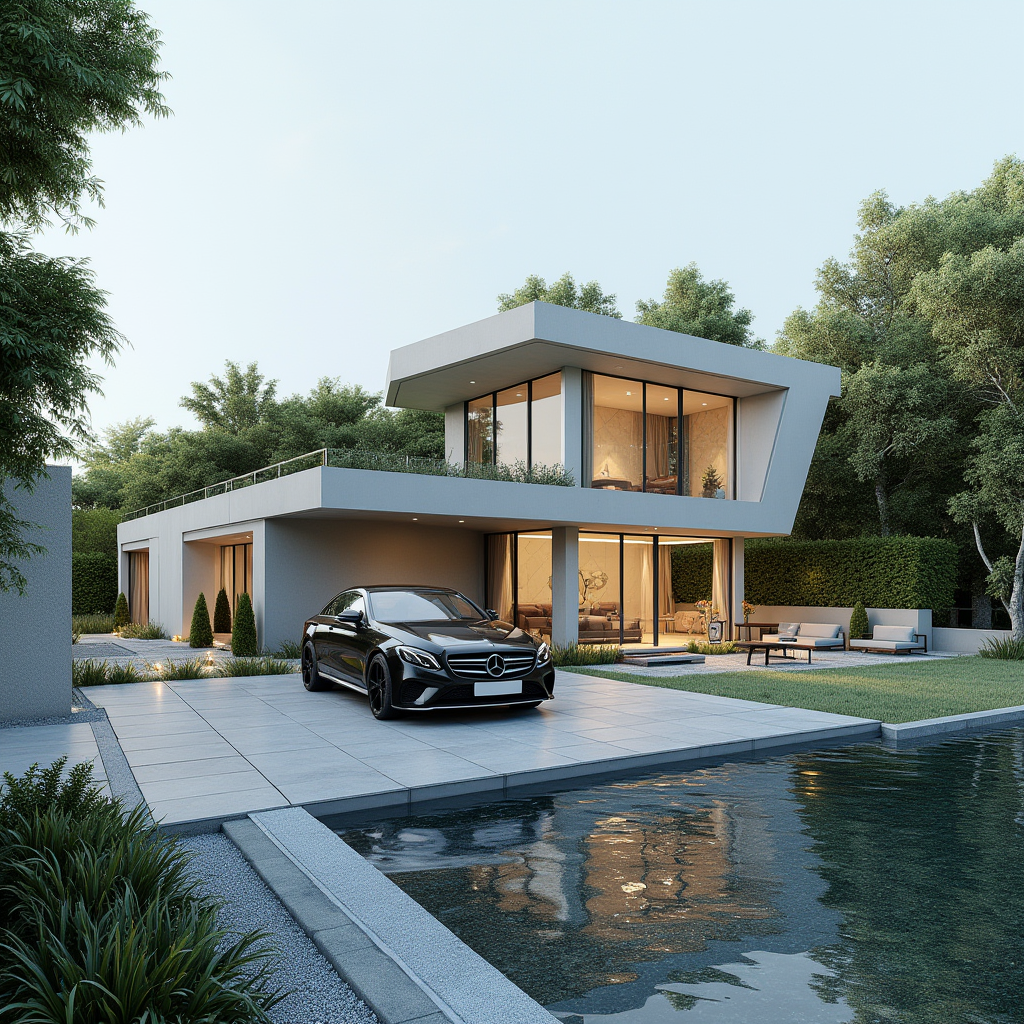 a_small_one-level_country_house_in_futuristic_style_with_a_garage_and_a_garden_there_is_a_car_in_th_cu772clruzb8kudsulj7_2.png