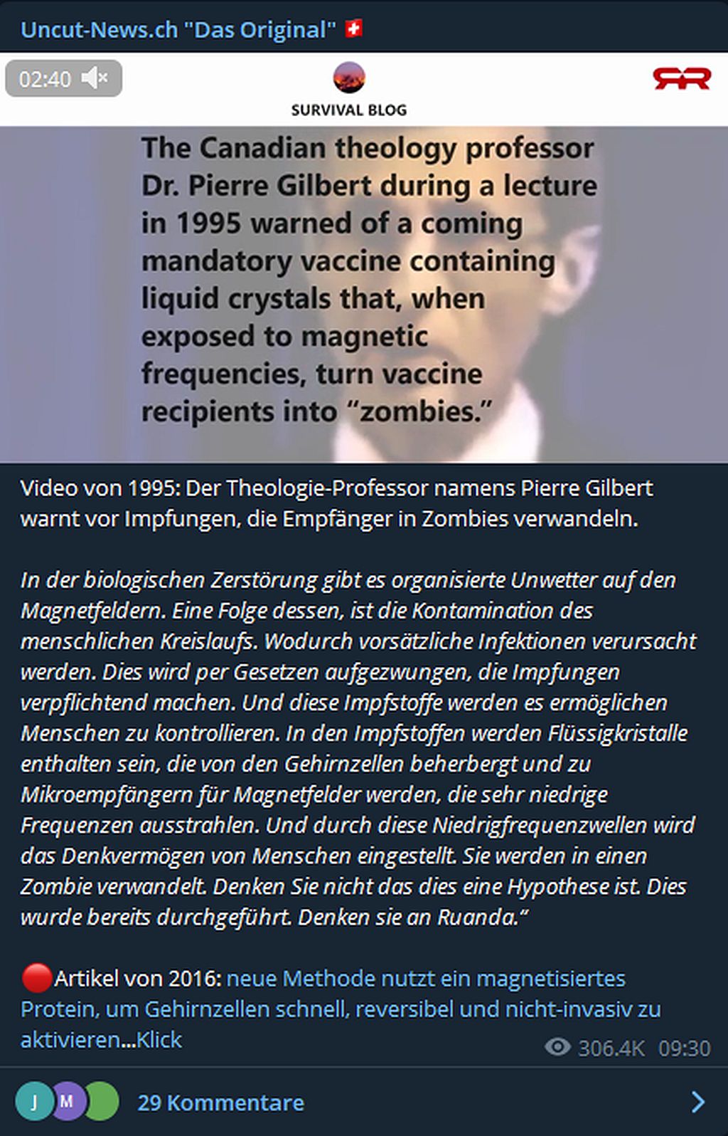 Der Theologie-Professor namens Pierre Gilbert warnt vor Impfungen, die Empfänger in Zombies verwandeln..jpg