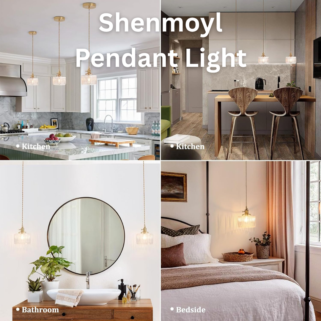 Shenmoyl Pendant Light with Clear Striped Glass Lmapshade (1).png