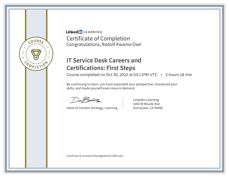 CertificateOfCompletion_IT Service Desk Careers and Certifications First Steps.png