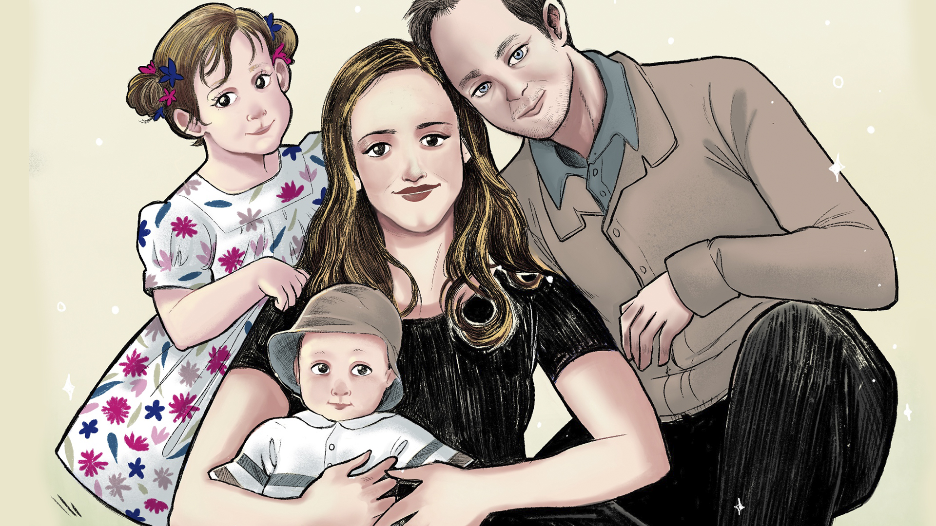 Children´s drawing, happy family stock photo