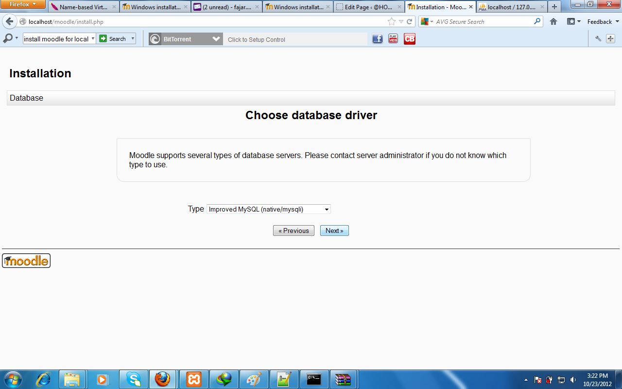 moodle installation choose database driver