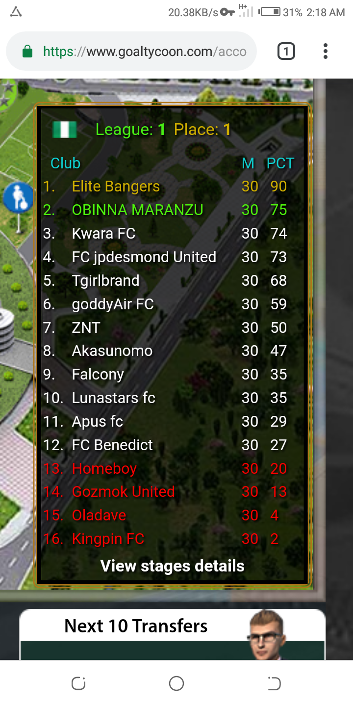 End Of Season League 1 Table Goaltycoon Storyupdates Steem