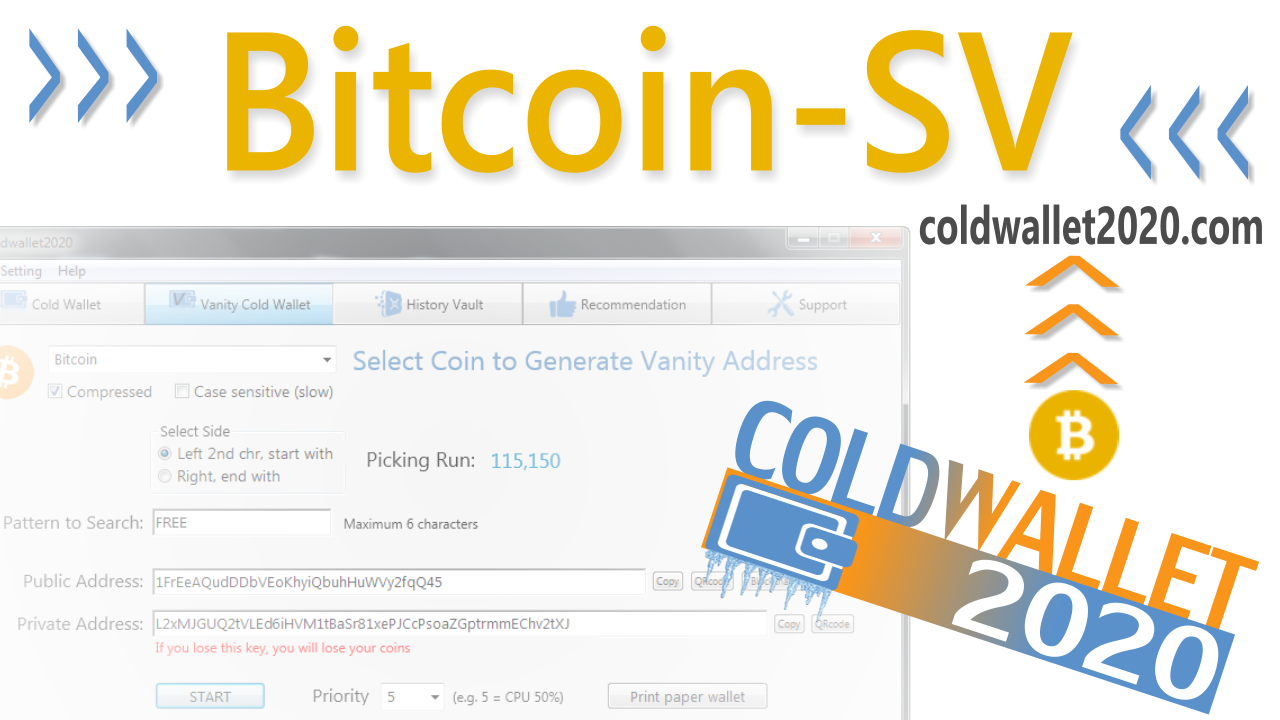Open Source Bitcoin SV Cold Storage Generator! Create and Print Vanity or  Random Bitcoin SV Paper Cold Wallet Address — Steemit