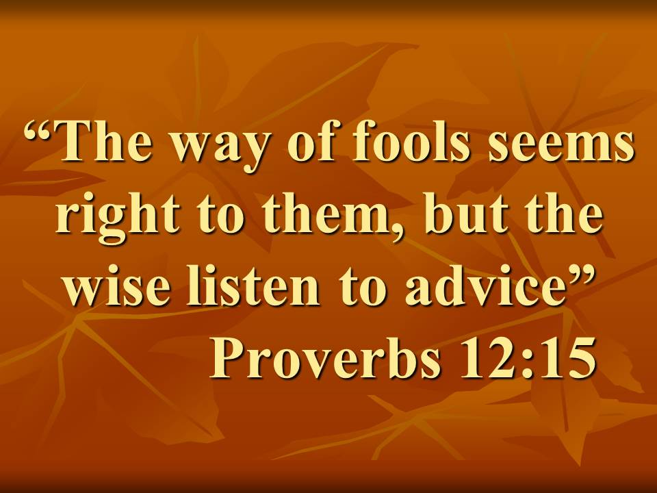 Seeking discernment. The way of fools seems right to them, but the wise listen to advice. Proverbs 12,15.jpg
