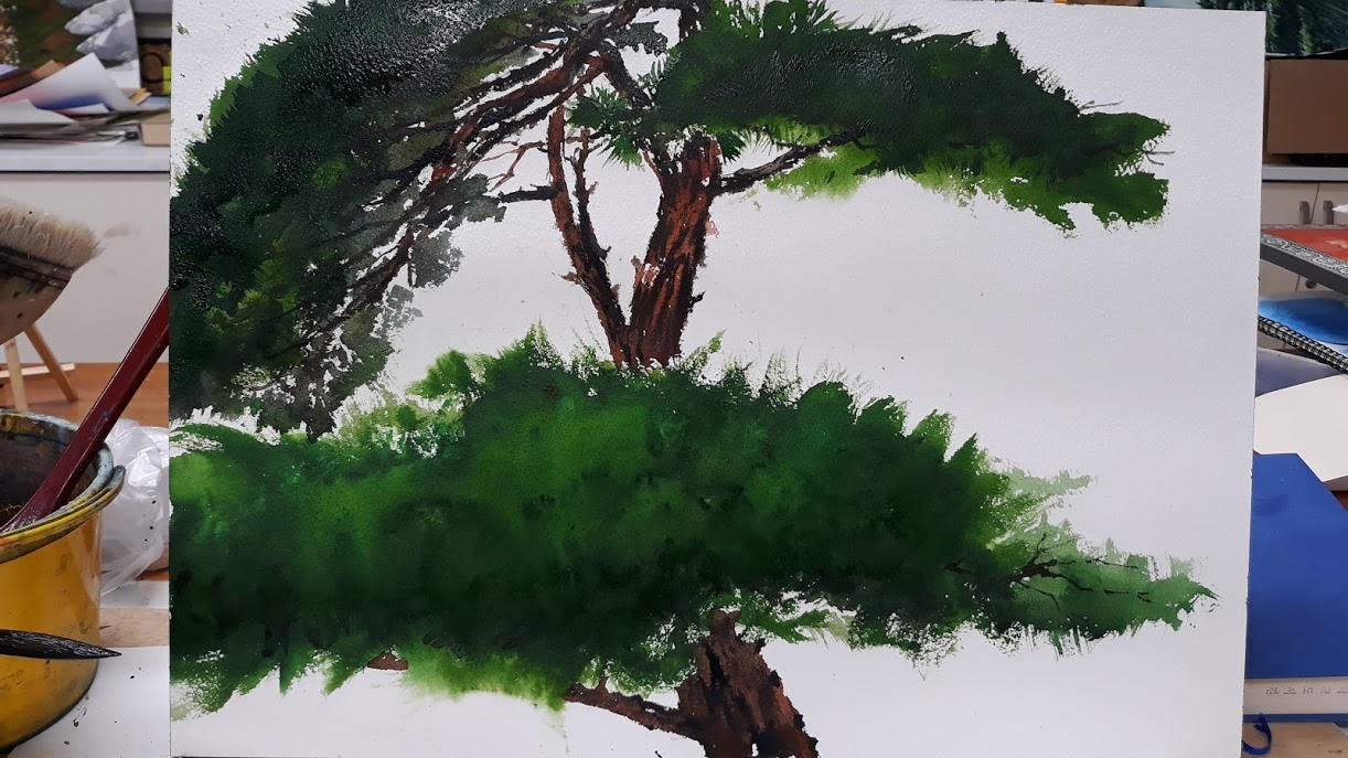 pine tree watercolor 치악산 소나무 쉽게 그리기