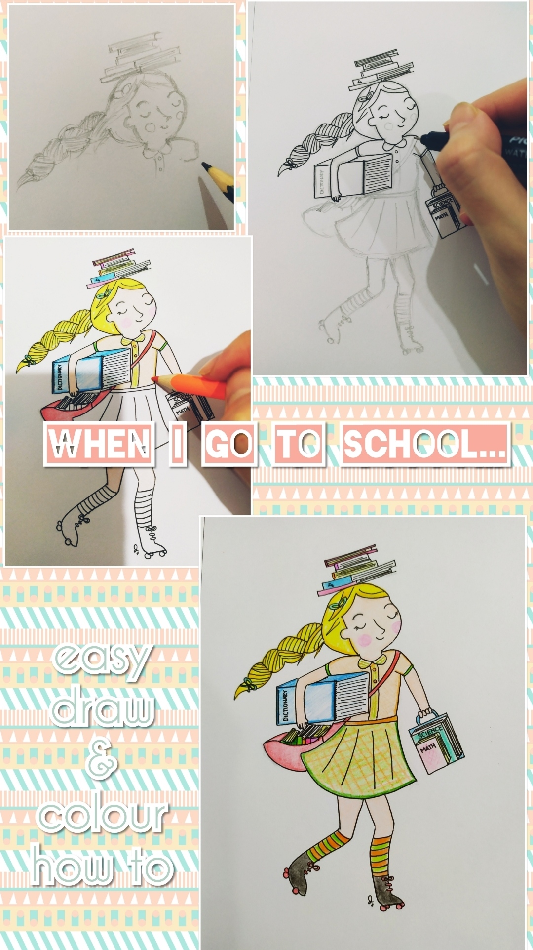 When i go to school... - easy draw & colour how to — Steemit