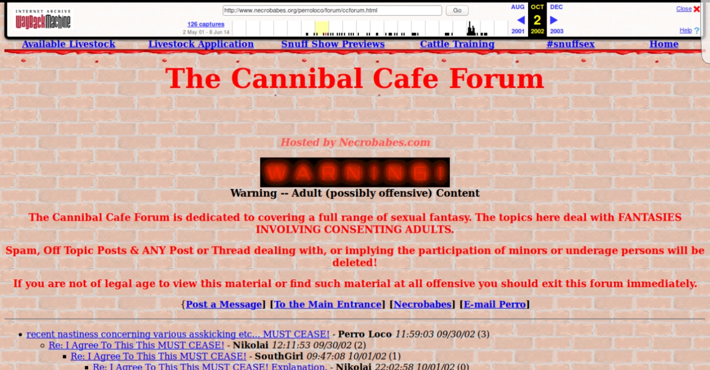 The cannibal cafe forum