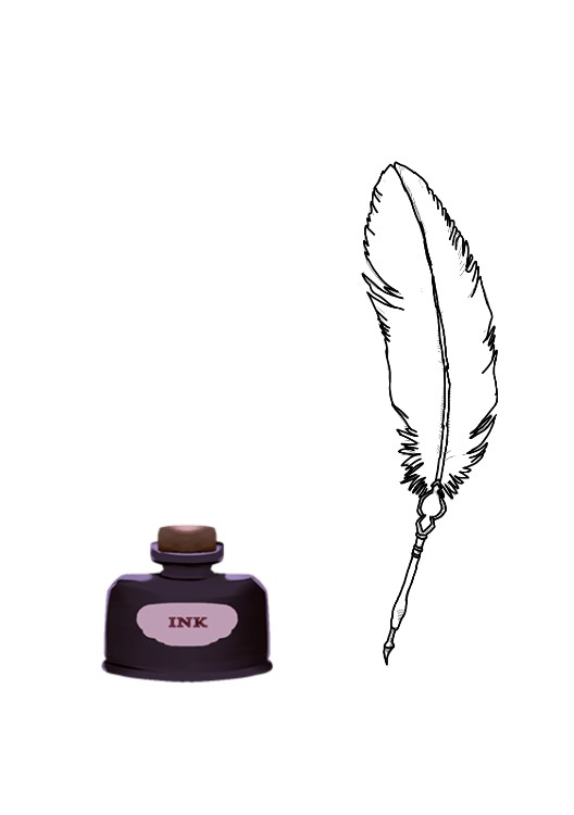 Inkpot and quil pen drawing