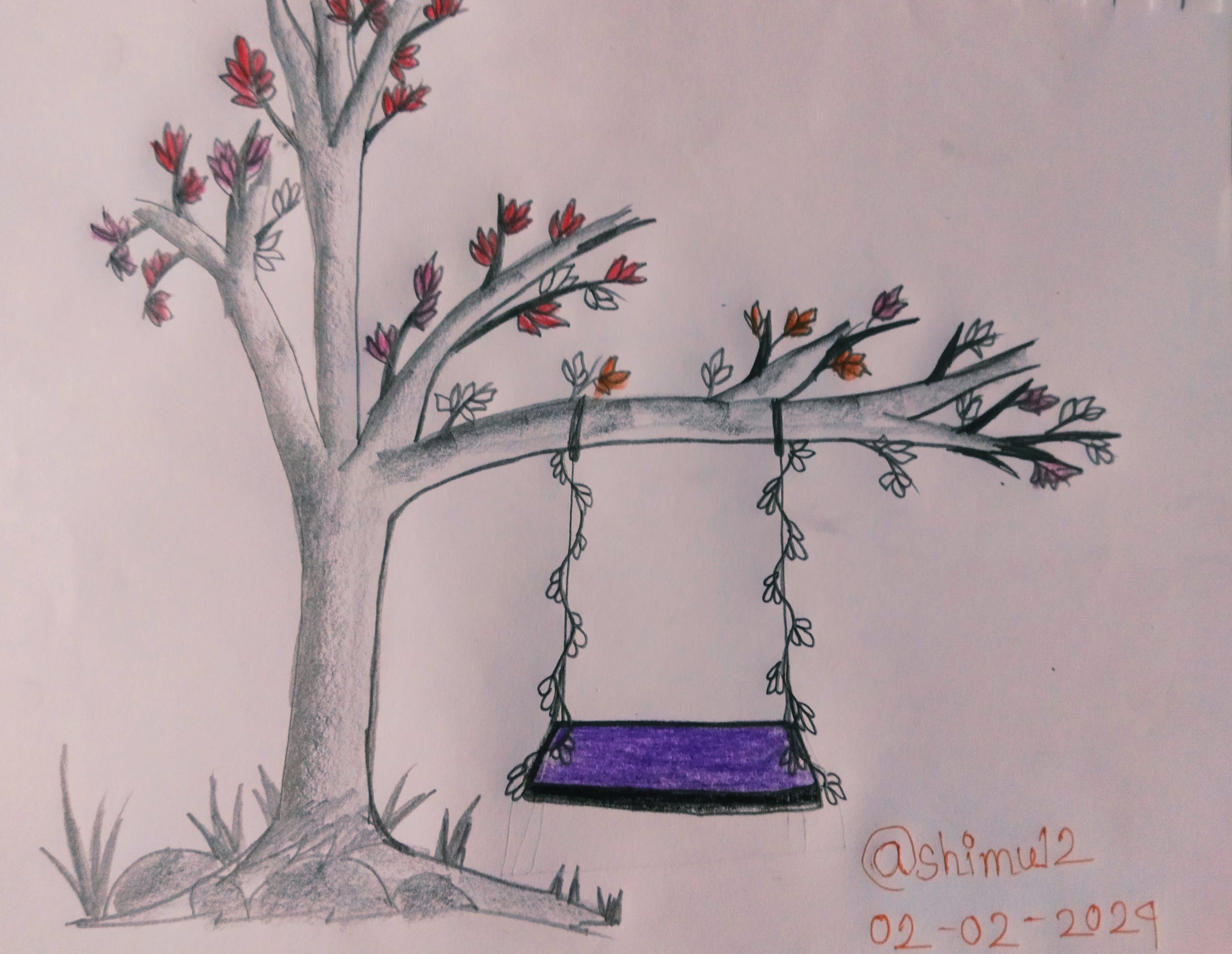 How To Draw A Beautiful Flower's Tree With A Swing — Steemit
