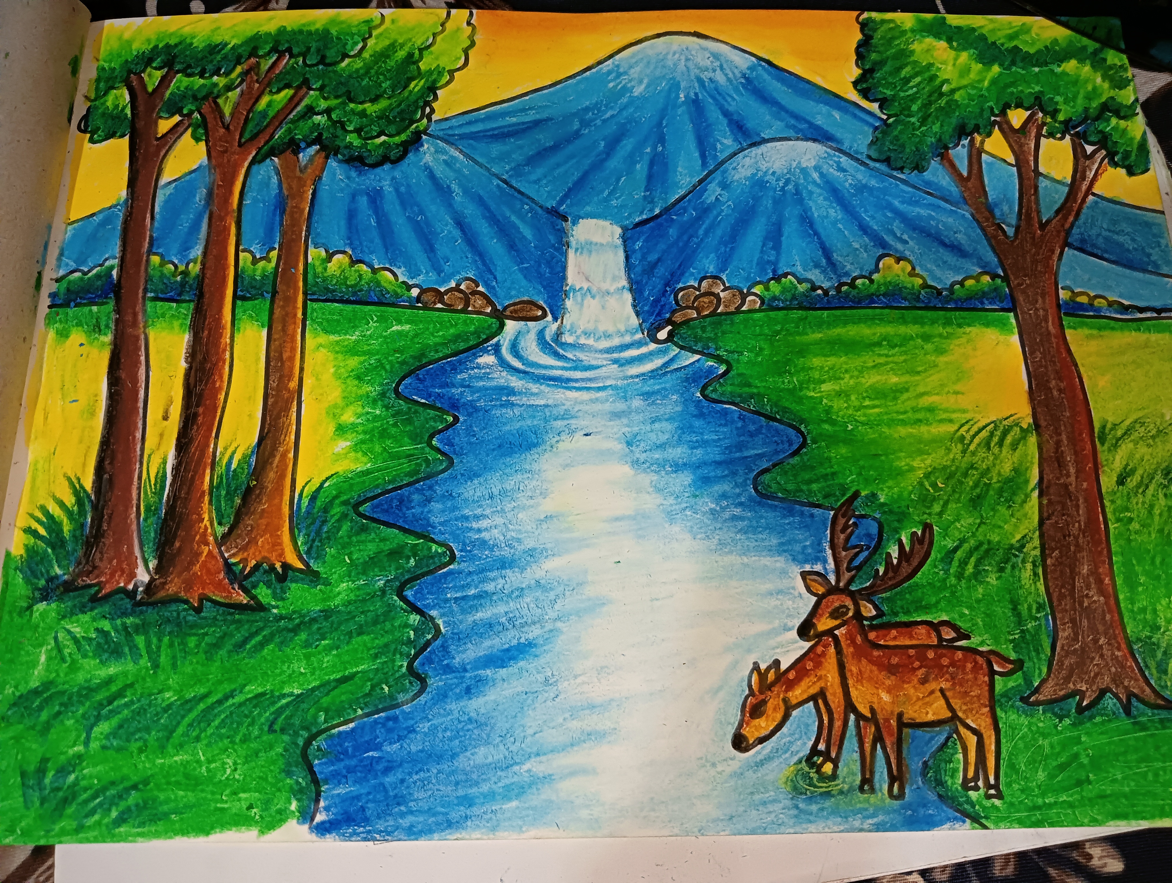 How to draw Forest secnary step by step with oil pastels ( 178 ) - video  Dailymotion