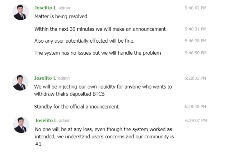 CryptoSnap - [後續] Venus 團隊加幣增加流動性，CEO 電報群回應用家