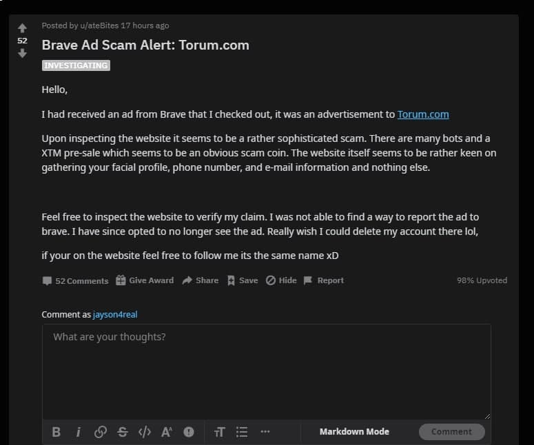 torum scam accusation