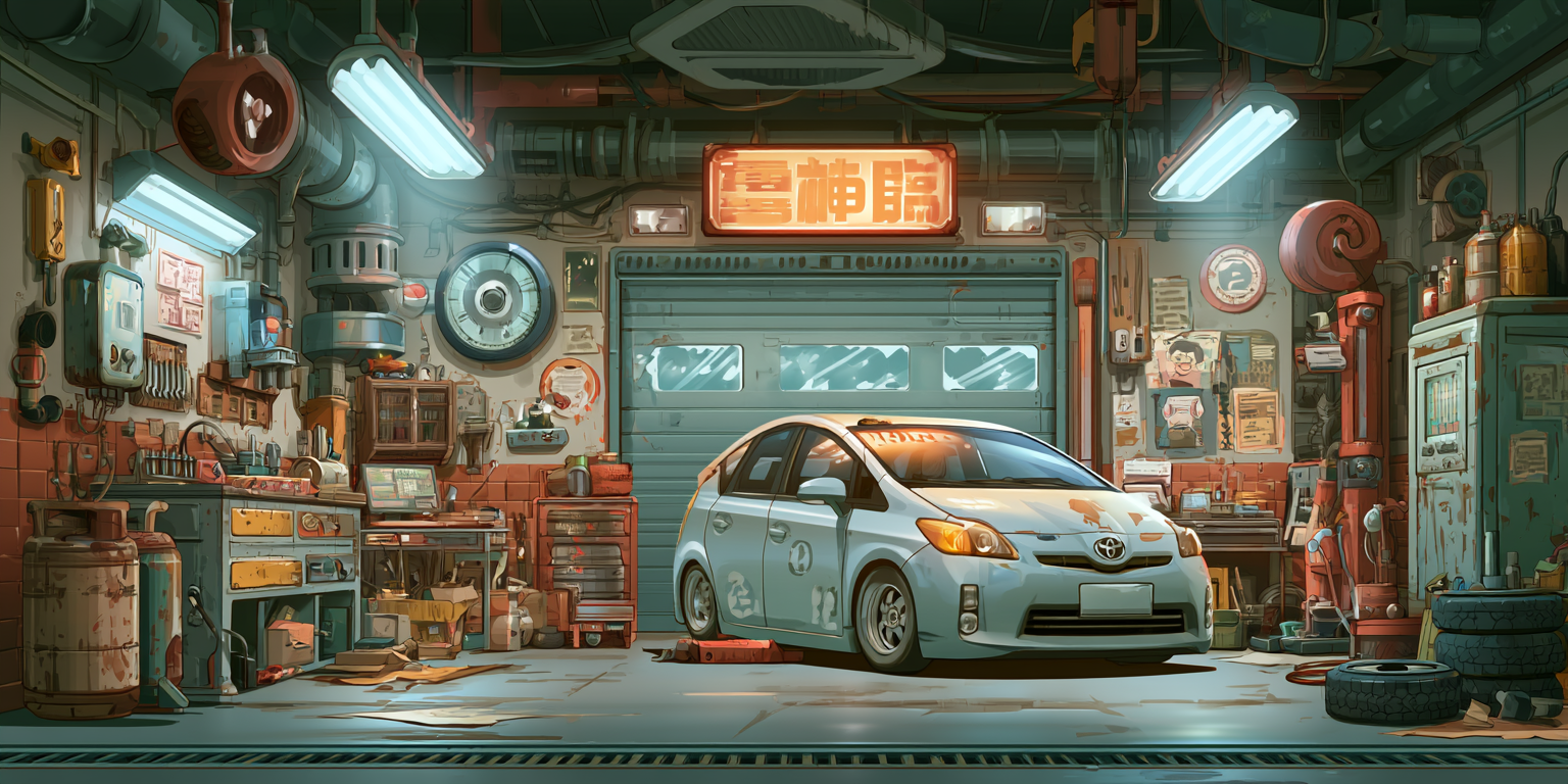 27thparallel_car_repair_shop._old_vintage_toyota_prius._carto_7ef2cc04-2d45-4e28-8197-a1fbfc4a8c85_2.png
