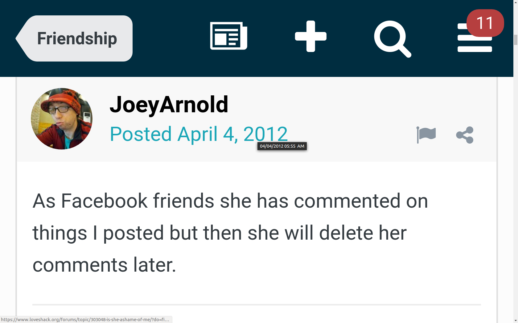 2012-04-04 - Wednesday - 05:55 AM - Love Shack Question - Ashamed of Me - JSA - Abortion FB Debate - Screenshot at 2019-12-23 11:49:01.png