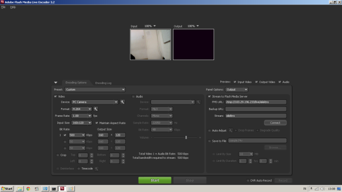 Gambar 3.6 Pengaturan streaming video pada Adobe Flash Media Live Encoder.png