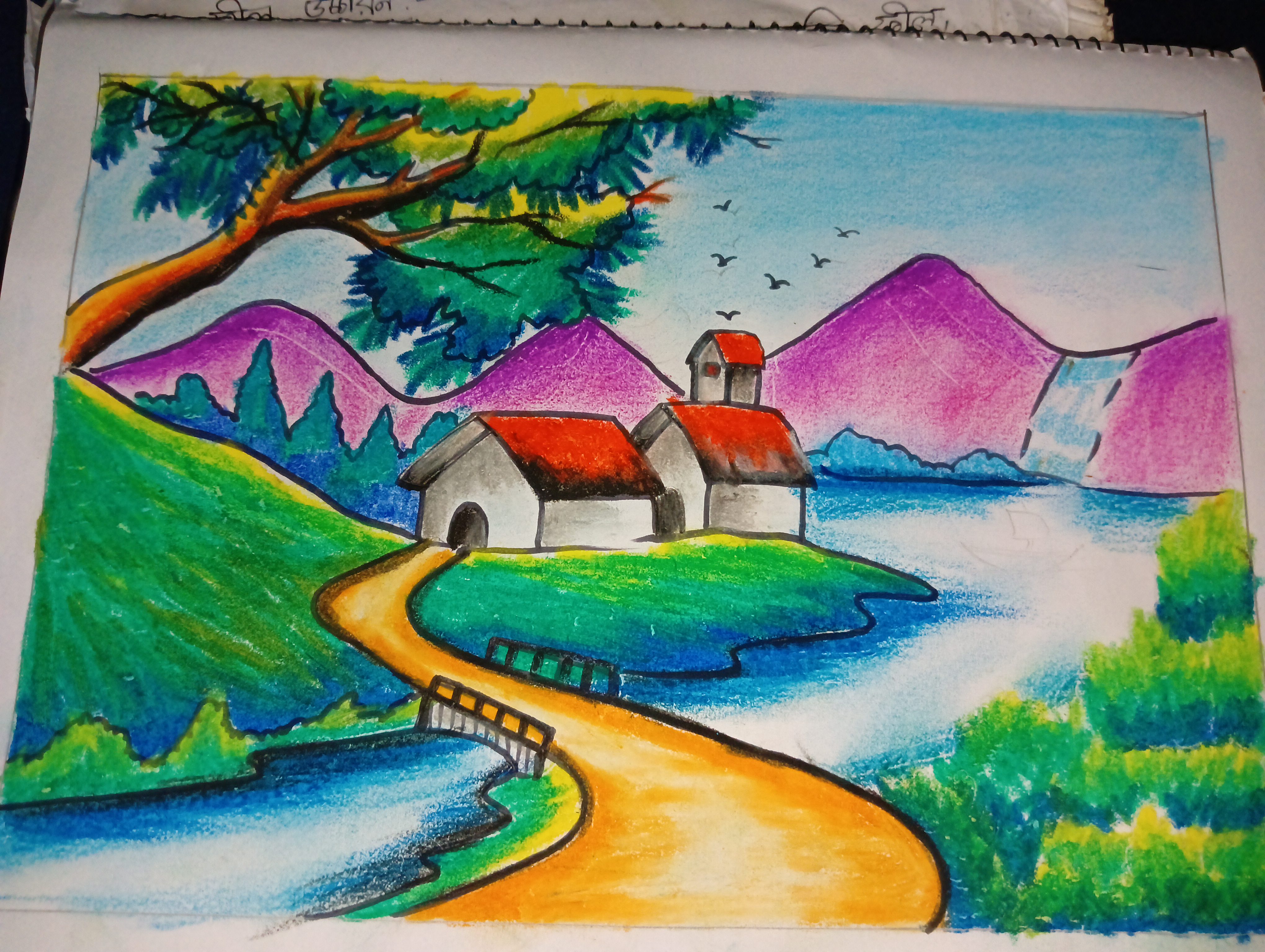 Beautiful Scenery Drawing with Oil Pastel-Part 2-Step by Step Scenery  Drawing - YouTube