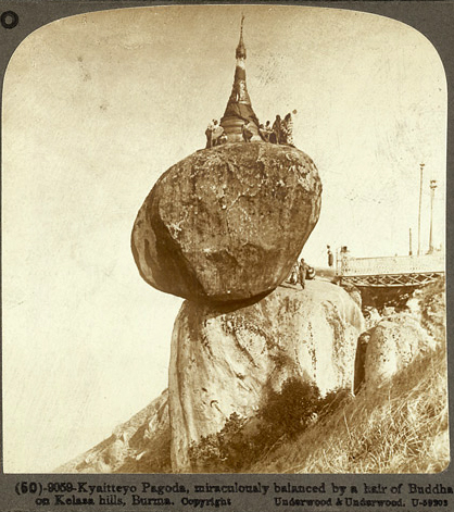 Kyaitteyo_Pagoda,_miraculously_balanced_by_a_hair_of_Buddha,_on_Kelasa_hills,_Burma.jpg