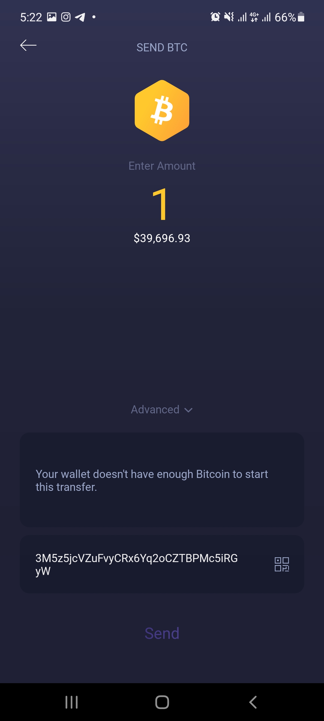 exodus mobile Bitcoin send