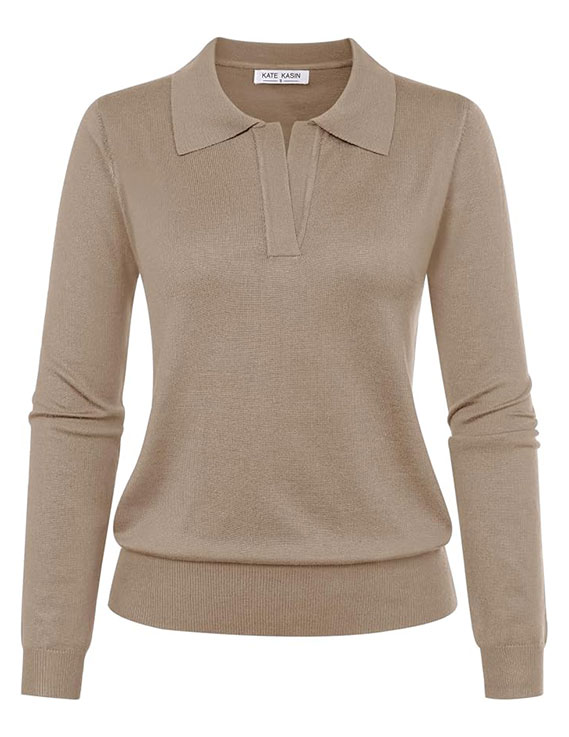 1 Women's Long Sleeve Classic V Neck Casual Fall Winter Polo Sweater Tops.jpg