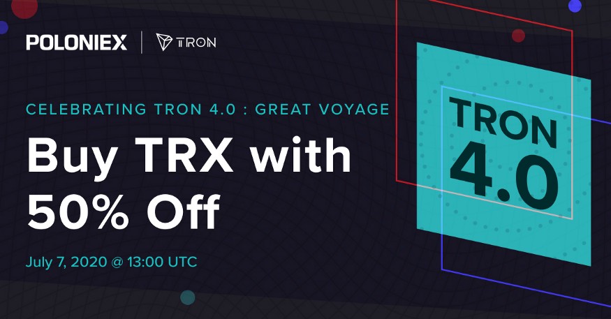 [dCRYPTO] Poloniex거래소 TRON 4.0 출시 기념 TRX 50% 할인 이벤트