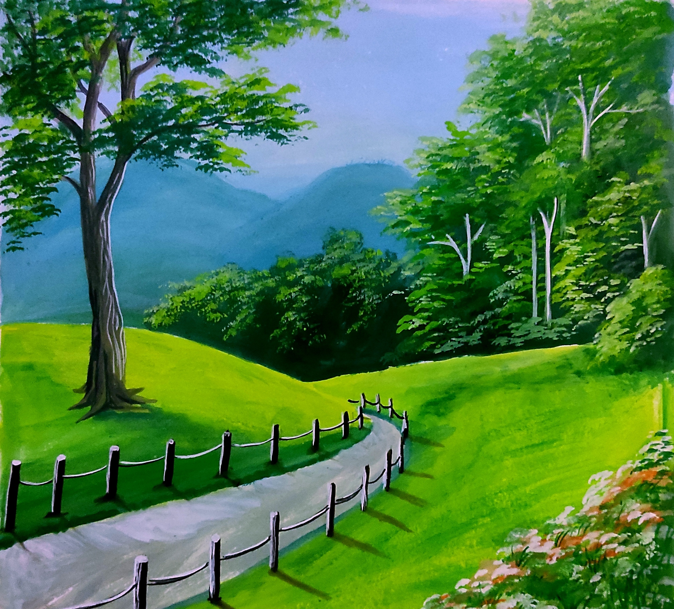 🏞🏞 Beautiful Landscape drawing by poster colour 🏞🏞 — Steemit-saigonsouth.com.vn