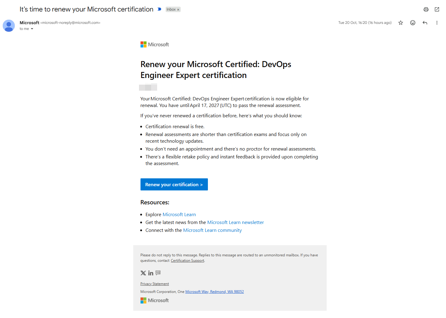 Renew your Microsoft Certified: DevOps Engineer Expert certification