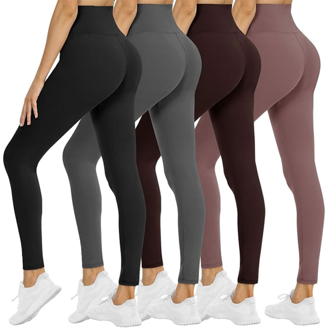4 Pack Leggings for Women - High Waisted Tummy Control Soft Black Capri Yoga Pants with Pockets for Workout.jpg