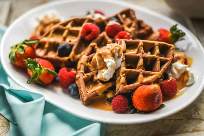Chocolate Spelt Waffles + Maple Nut Butter Syrup (Vegan)-3.jpg