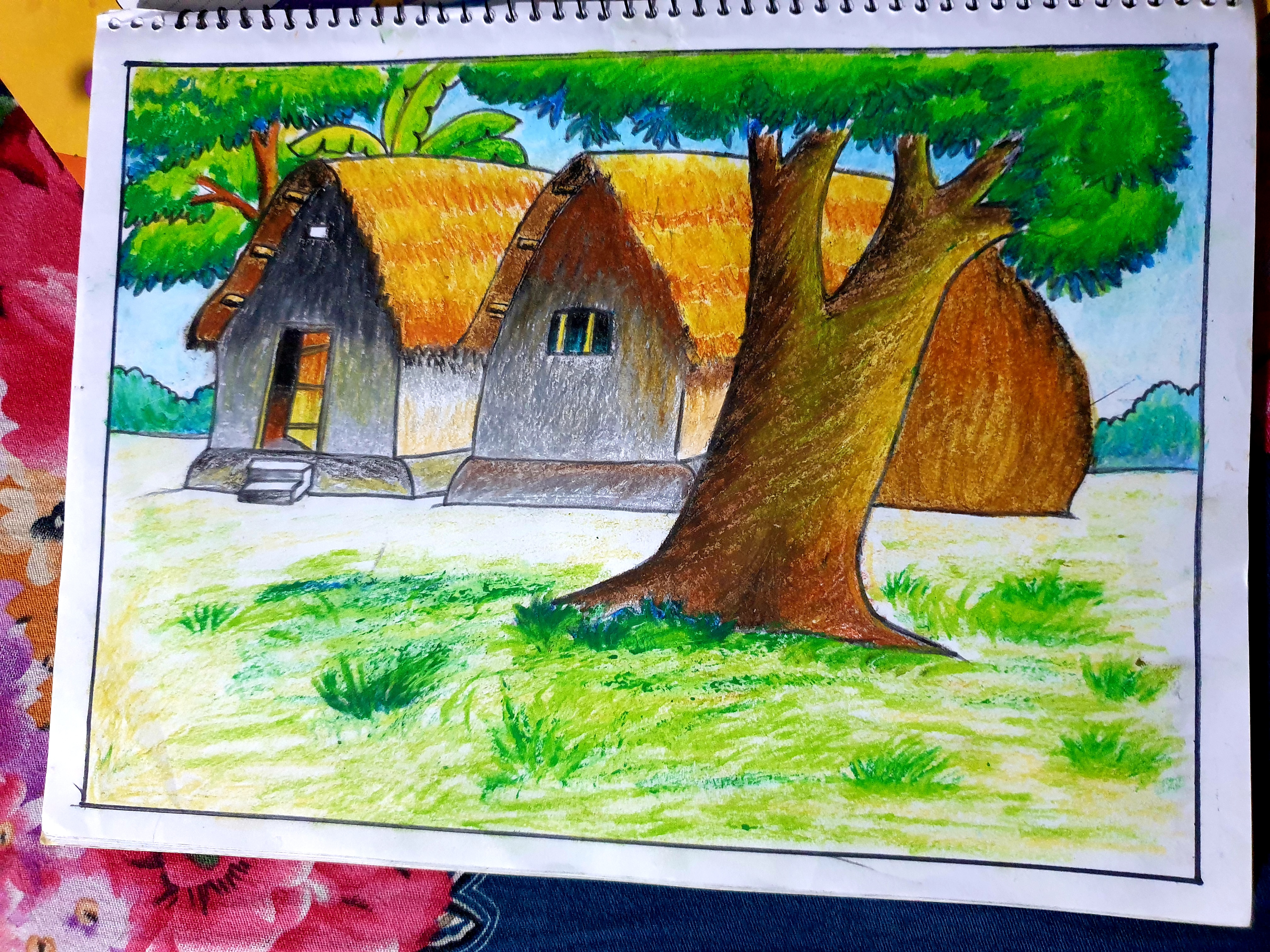 pencil sketch on paper of a fantasy hut