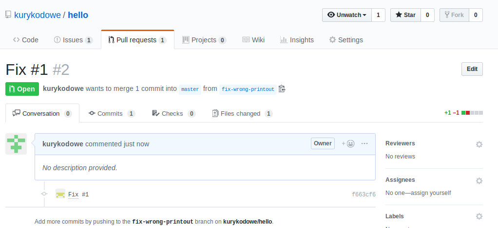 Widok Pull request