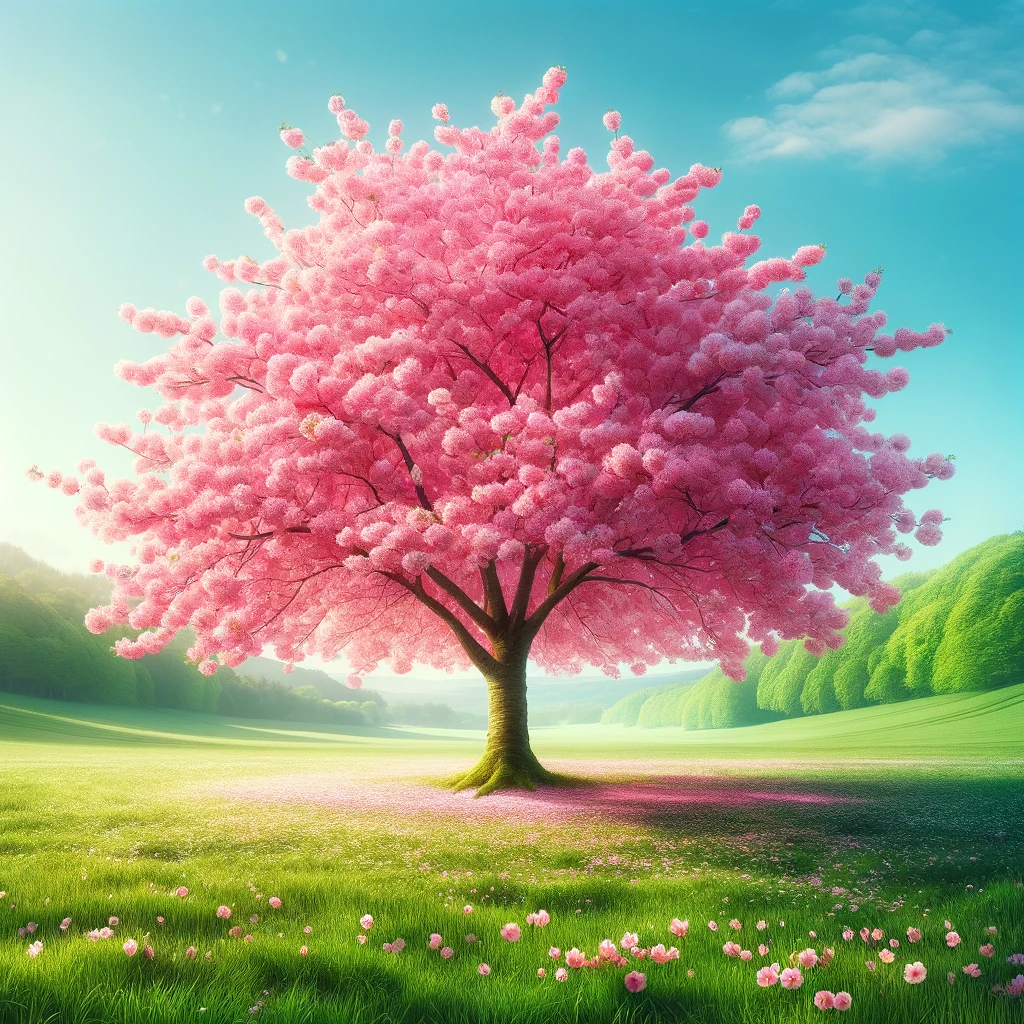 DALL·E 2024-01-17 12.12.39 - An image featuring a vibrant Sakura (cherry blossom) tree in full bloom, standing majestically in the center of an open meadow. The meadow is lush and.png