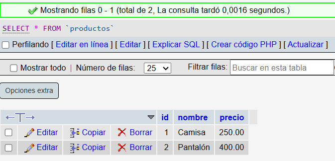Captura del código o práctica