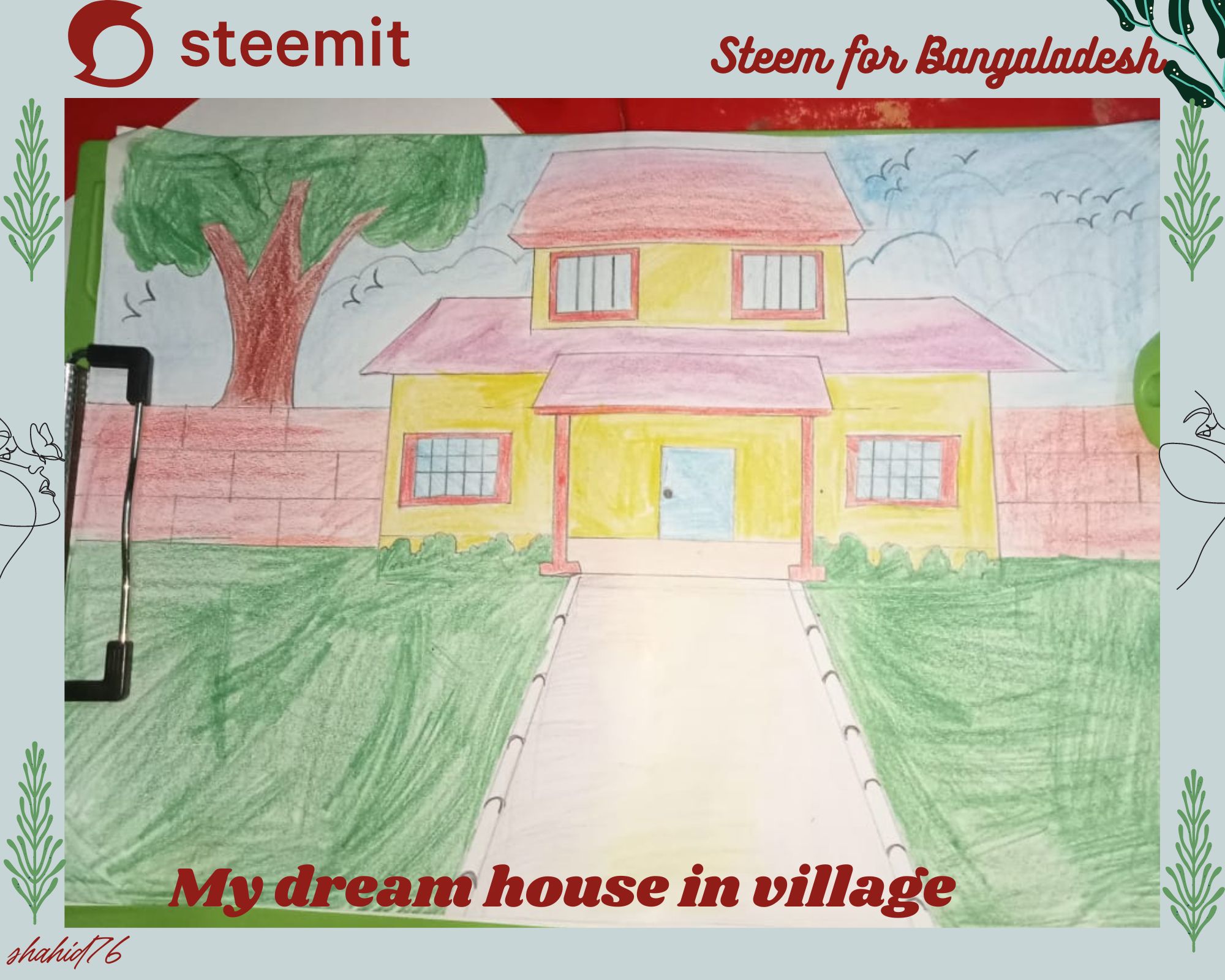 My dream house drawing/house colour pencil shading/scenary/house drawing/scenary  drawing