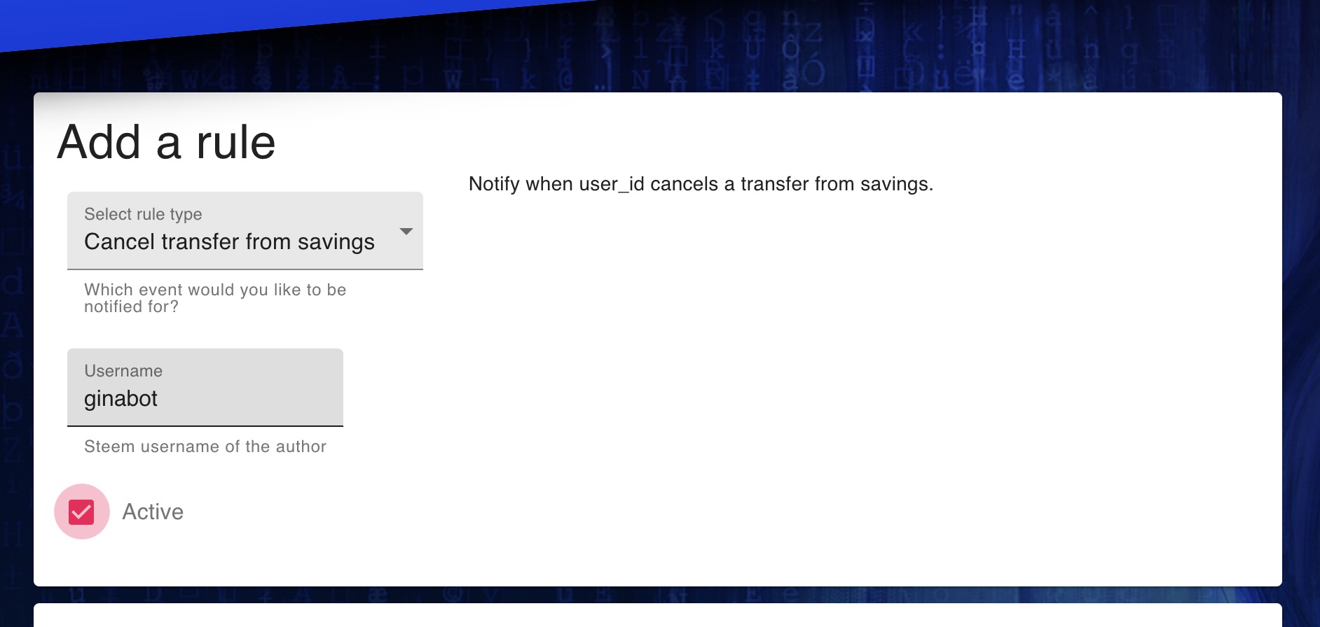 GINAbot - Cancel transfer from savings form