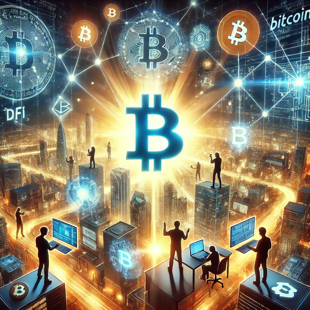 DALL·E 2024-10-17 07.39.58 - A futuristic image of Bitcoin developers exploring vast opportunities in the decentralized economy. The setting shows a high-tech, digital city, with .webp
