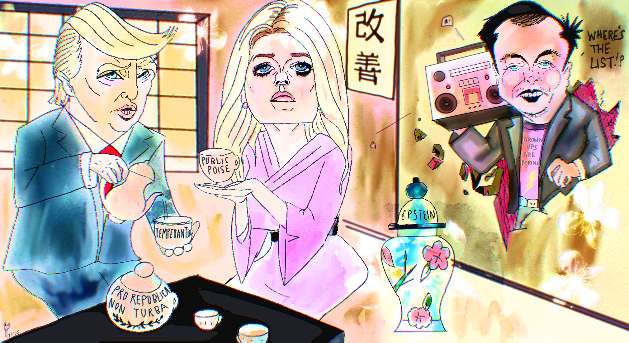 Political Cartoon Donald Trump Pam Bondi elon musk.png