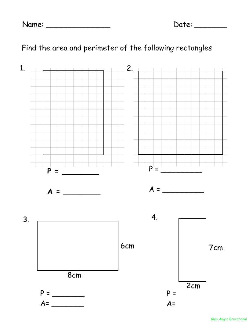 4th Grade Math Area And Perimeter Of A Rectangle Worksheets Steemkr