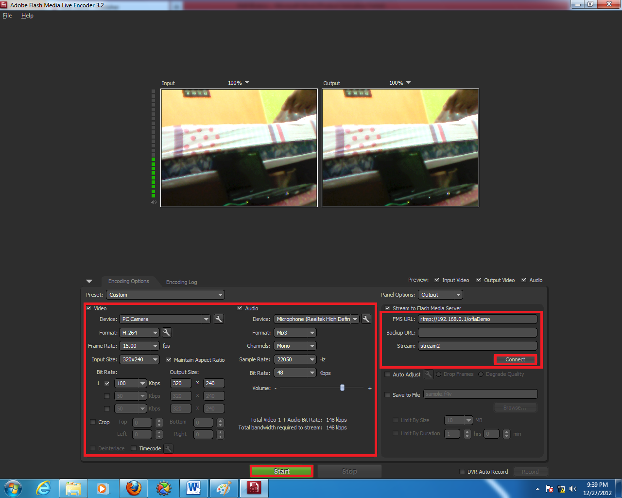Pengaturan pada Adobe Flash Media Live Encoder