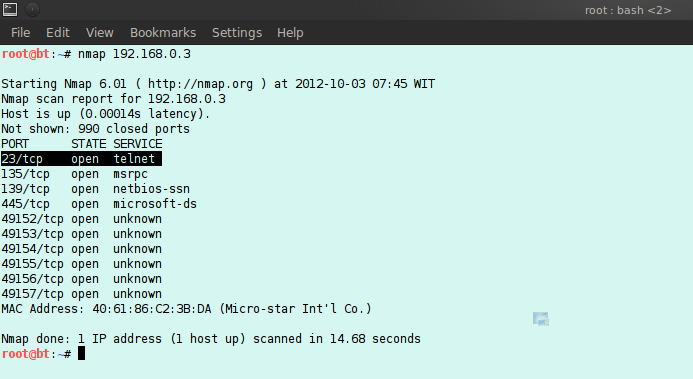 Scanning pada host dengan NMAP