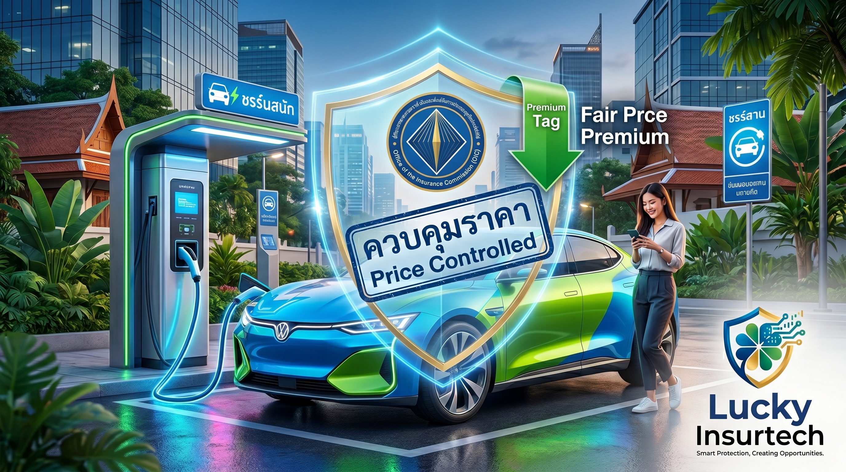 Concept__ภาพรถยนต์ไฟฟ้าดีไซน์ล้ำสมัยสีสว่าง_กำลังชาร์จพลังงานอยู่_โดยมีกราฟิก__ป้ายราคาเบี้ยประกัน_202606102127.jpeg