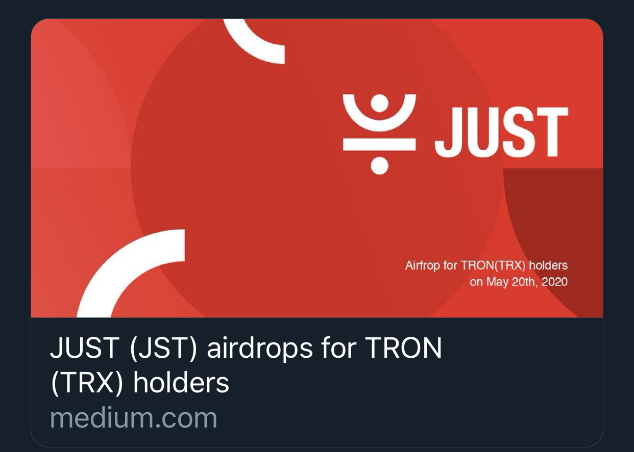 TRX(트론)홀더에서 Just 코인 airdrop 예정