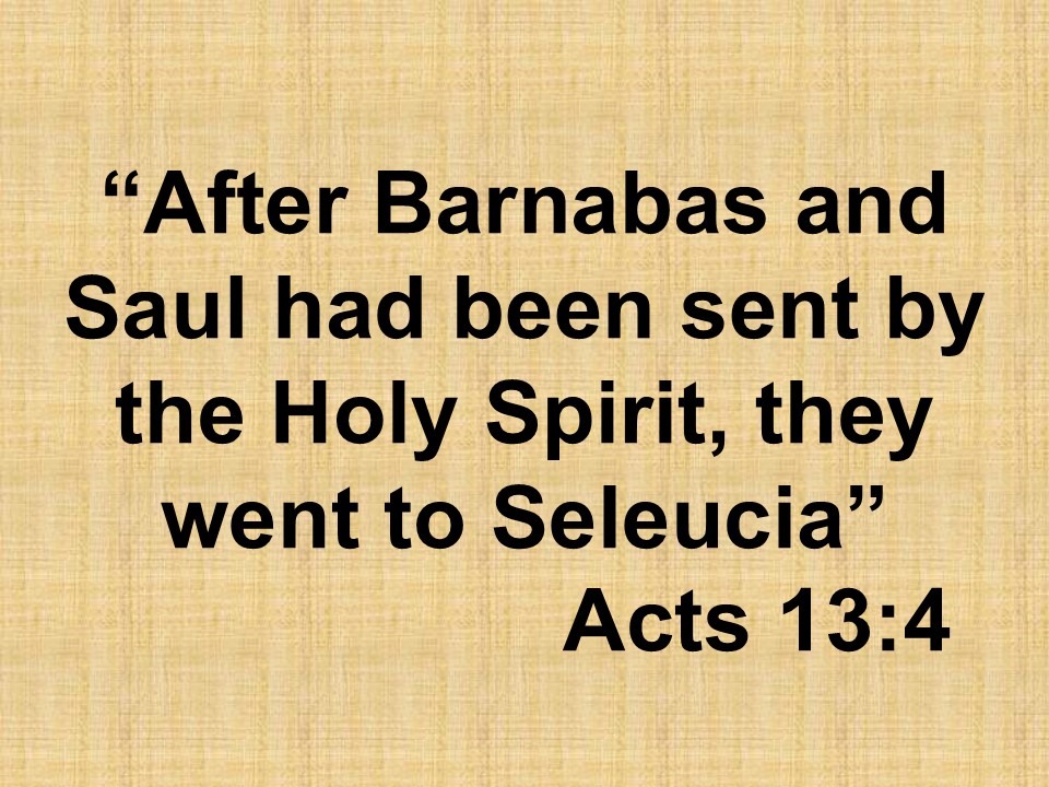 The first missionary journey. After Barnabas and Saul had been sent by the Holy Spirit, they went to Seleucia. Acts 13,4.jpg