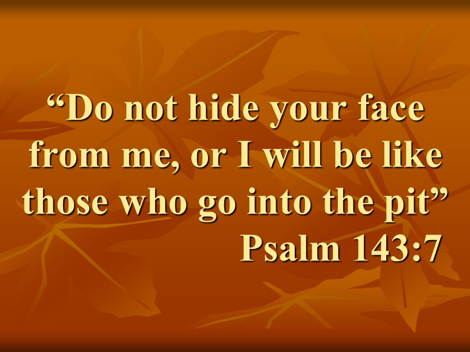 The spiritual guide of God. Do not hide your face from me, or I will be like those who go into the pit. Psalm 143,7.jpg