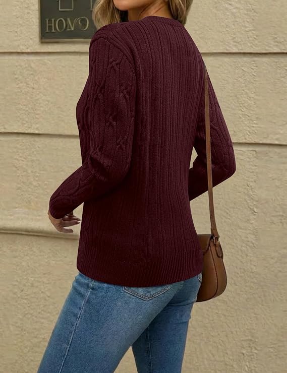 2 Women’s Cable Knit Long Sleeve Sweaters Pullover Crew Neck Fall Winter Sweater Tops.jpg