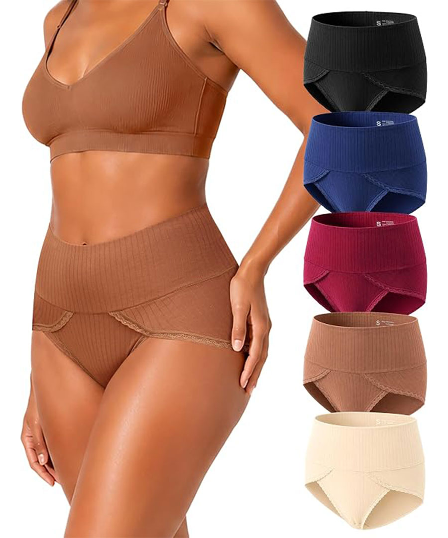 Women's High Waist Cotton Panties Tummy Smoothing Briefs Multipack Postpartum & Daily Comfort Offers mild tummy support, making it perfect.jpg